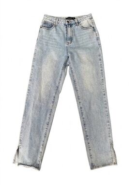 Women’s Lioness Premium High Rise Light Wash Straight Leg Jeans Split Hem 90s 28